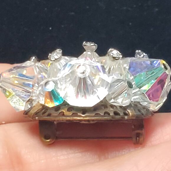 Antique 1930s Aurora Borealis Crystal Cluster Atomic Brooch Vtg Unsigned 1.5" - Picture 6 of 8